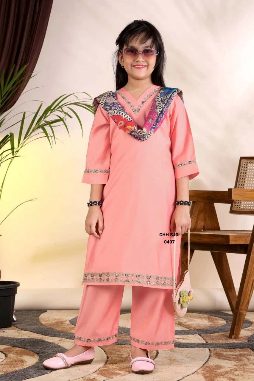Girls Lavender Purple Ethnic Kurta Palazzo Set with Printed Dupatta